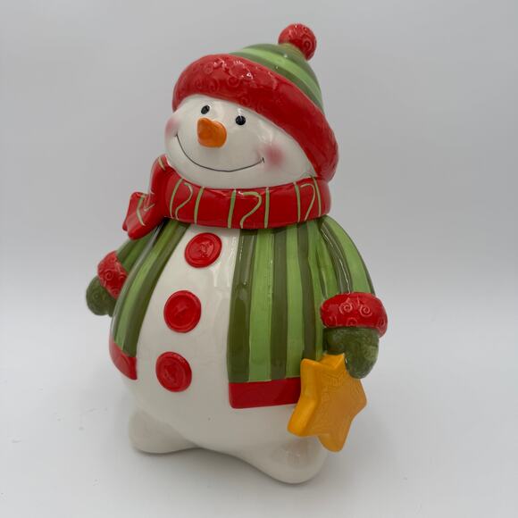 Fitz and Floyd Cookie Jar Snowman "Holiday Folk" NIB - Picture 1 of 8